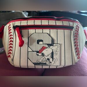Peanuts Snoopy Striped Baseball Themed Waist Bag with Red Strap